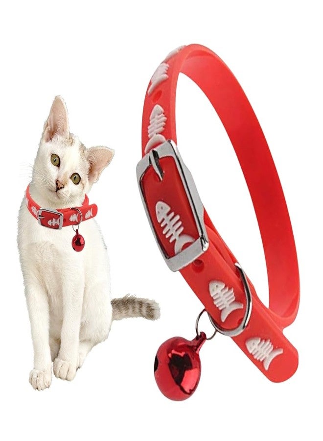 Western Era Multicolored Adjustable Rubber Silicone Cat Collar, Stylish Training Fusion, Redefining Feline Style, Rubber Cat Collar in a Vibrant Hued Silicone Cat Collar with Bell (Red) - Image 1